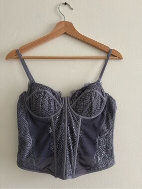 Lace Bustier Crop Top in Dusty Blue